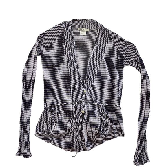 HUMANOID 100% Linen Blue White Stripe Linen Belted Top Size Small Long Sleeve - Picture 4 of 10